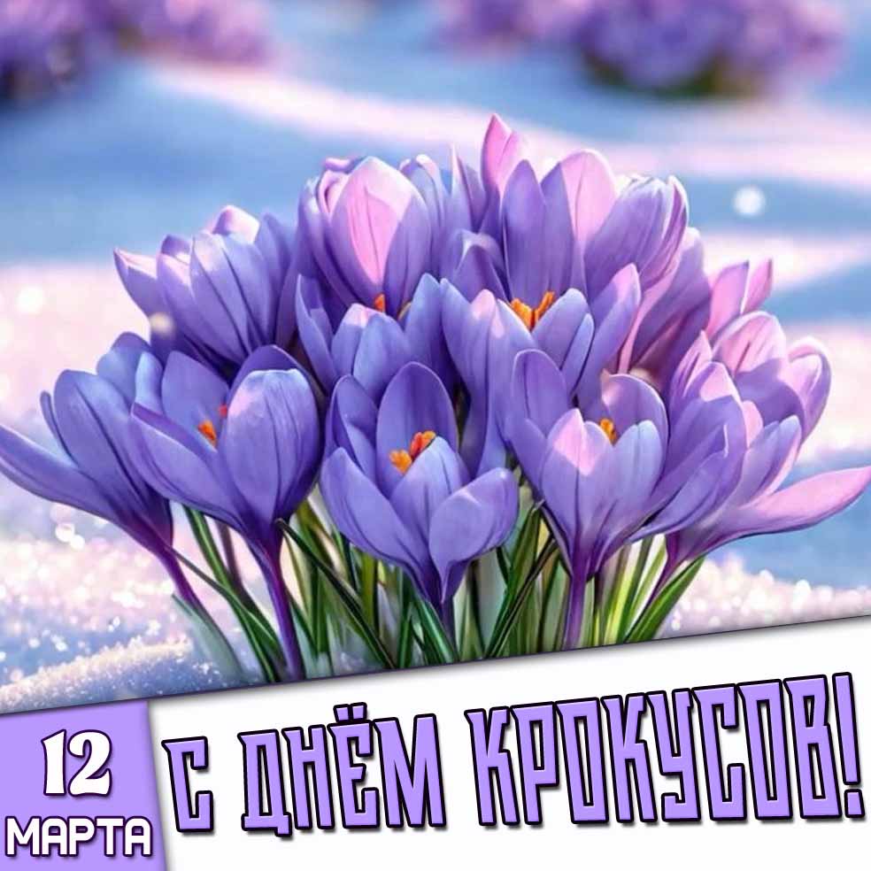 Открытка 12 марта - с днём крокусов!