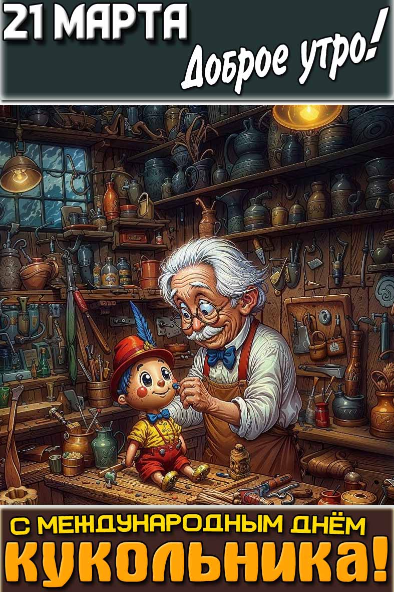 Открытка "21 марта доброе утро! С Международным днём кукольника!"