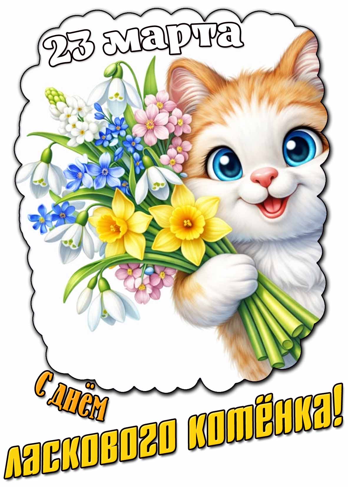 С днём ласкового котёнка! - прикольная открытка на 23 марта