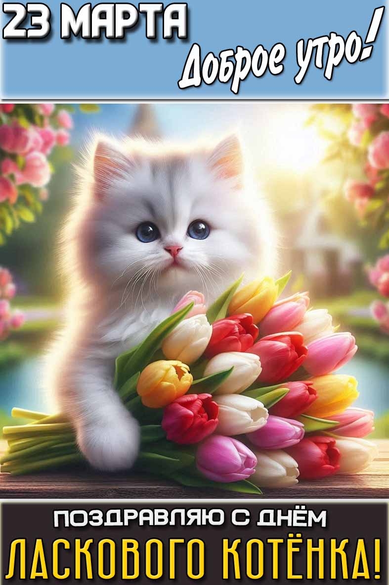 Картинка "23 марта доброе утро! Поздравляю с днём ласкового котёнка!"