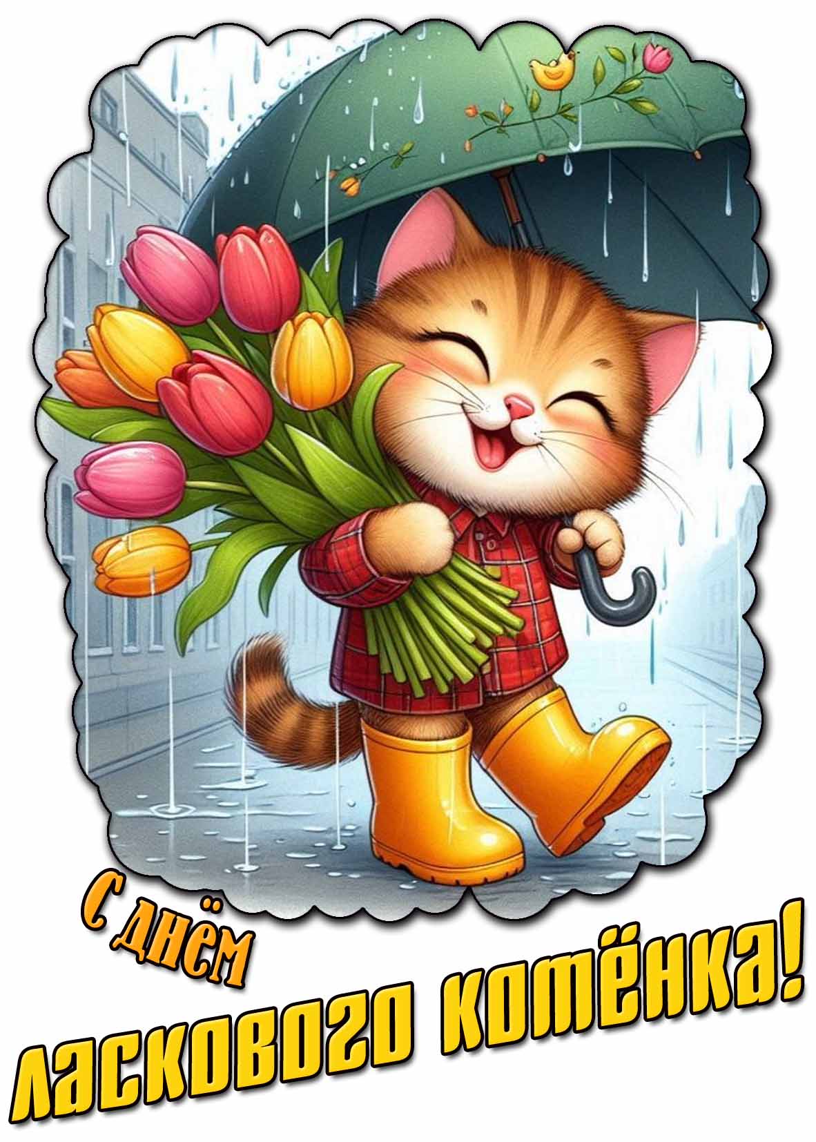 С днём ласкового котёнка! - дождливая весенняя картинка