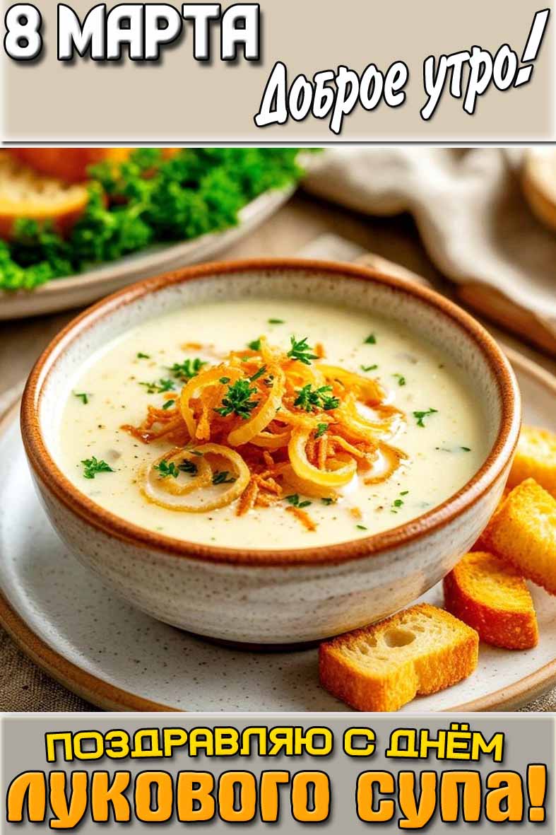 Картинка "8 марта доброе утро! Поздравляю с днём лукового супа!"