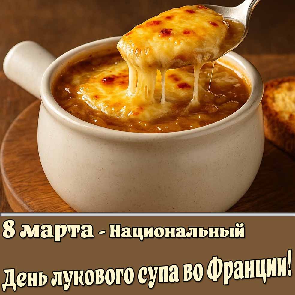 Открытка 8 марта - Национальный день лукового супа во Франции!