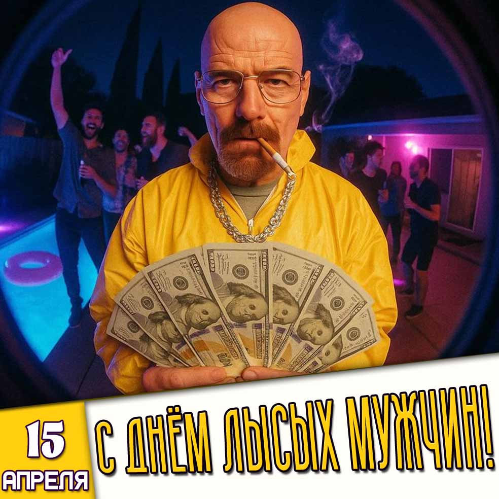 Открытка 15 апреля - с днём лысых мужчин!