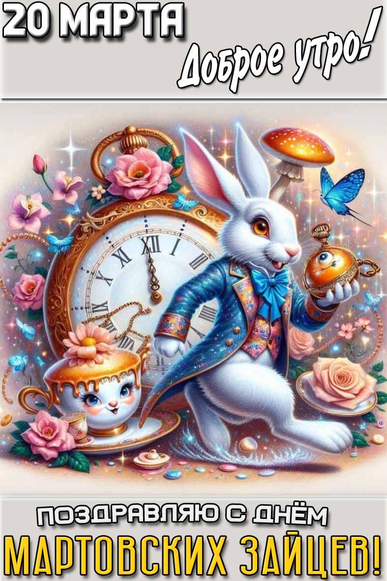 Картинка "20 марта доброе утро! Поздравляю с днём мартовских зайцев!"