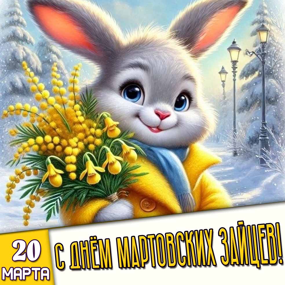 Открытка 20 марта - с днём мартовских зайцев!