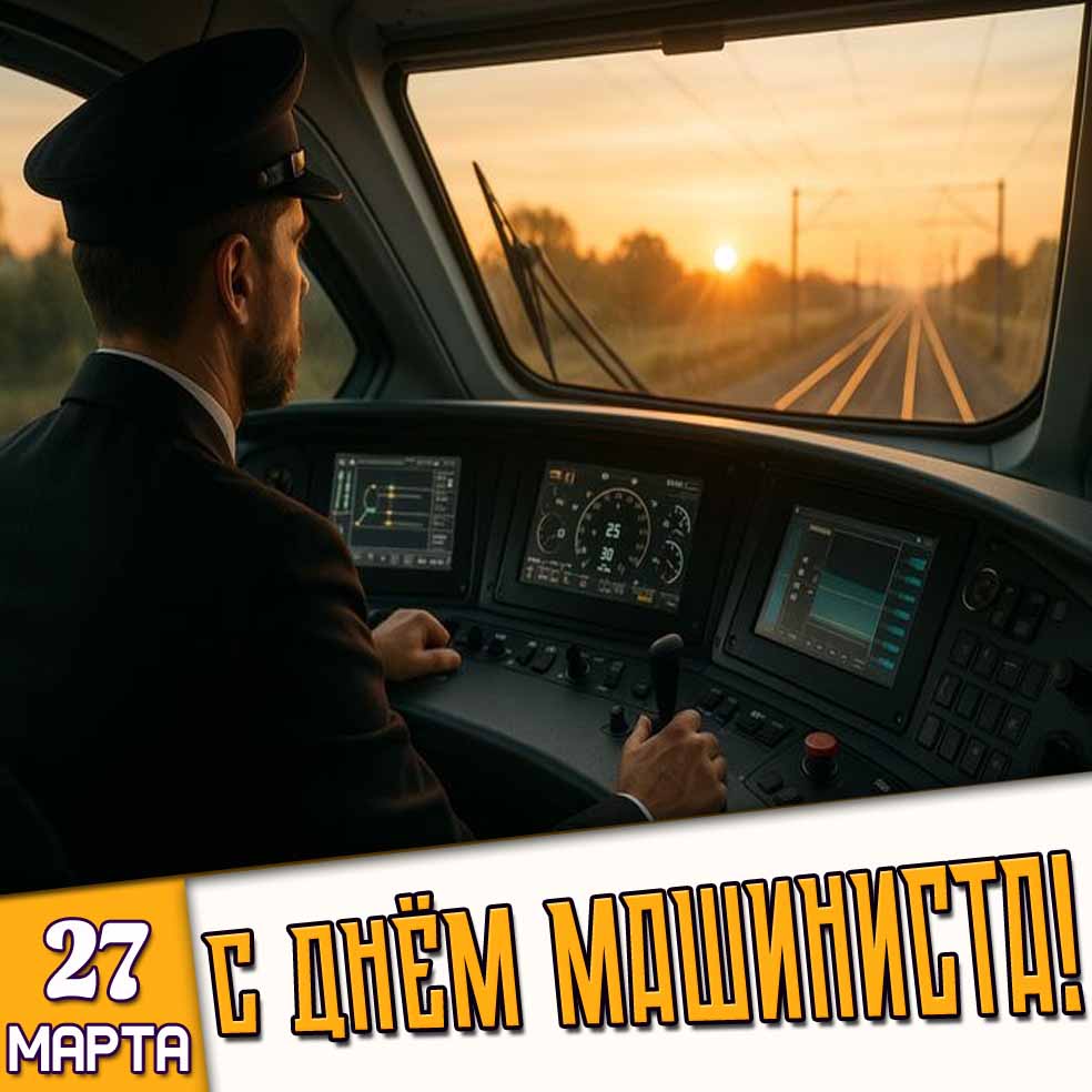 Открытка 27 марта - с днём машиниста!