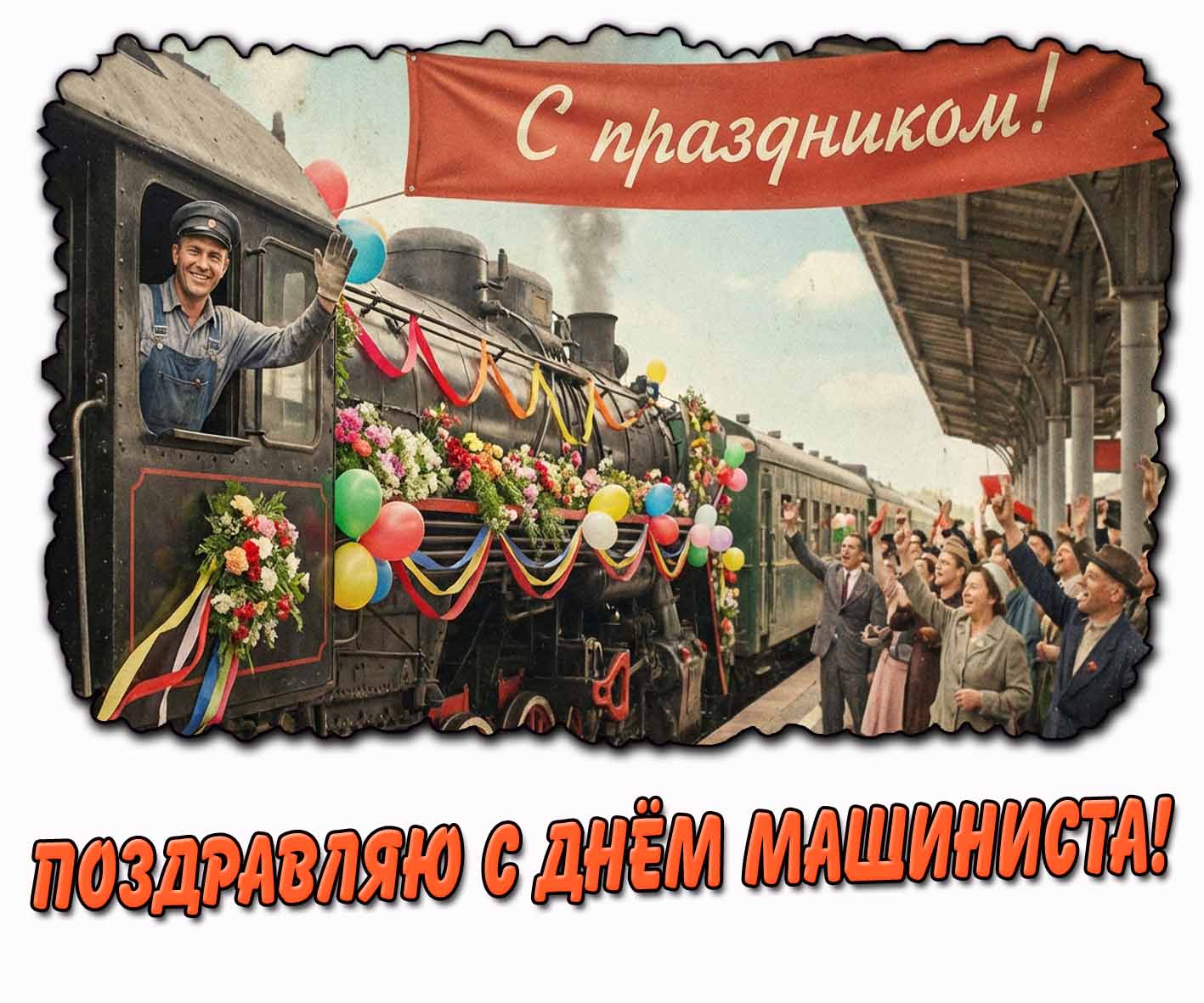Открытка "Поздравляю с днём машиниста! С праздником!"