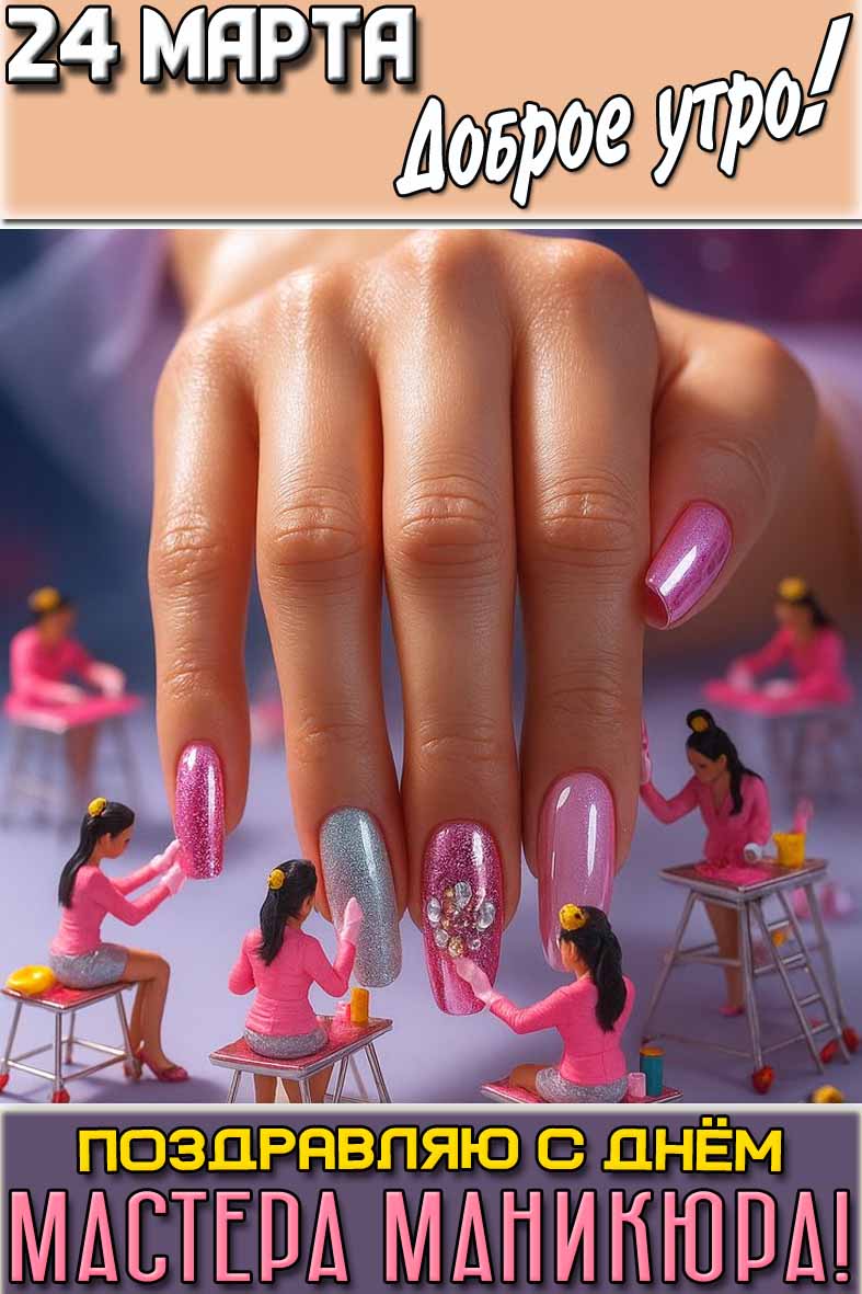 Открытка "24 марта доброе утро! Поздравляю с днём мастера маникюра!"