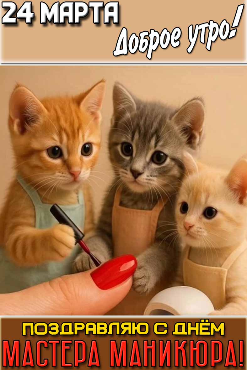 Прикольная картинка "24 марта доброе утро! Поздравляю с днём мастера маникюра!"