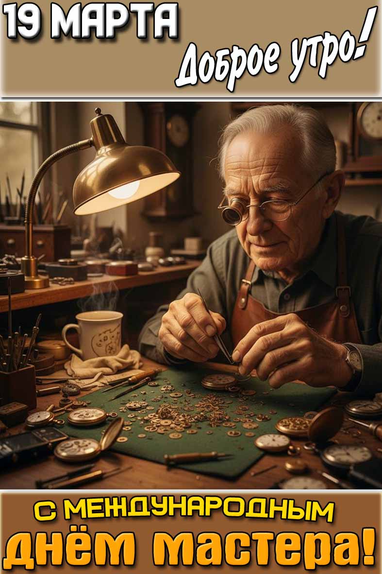 Открытка "19 марта доброе утро! С Международным днём мастера!"