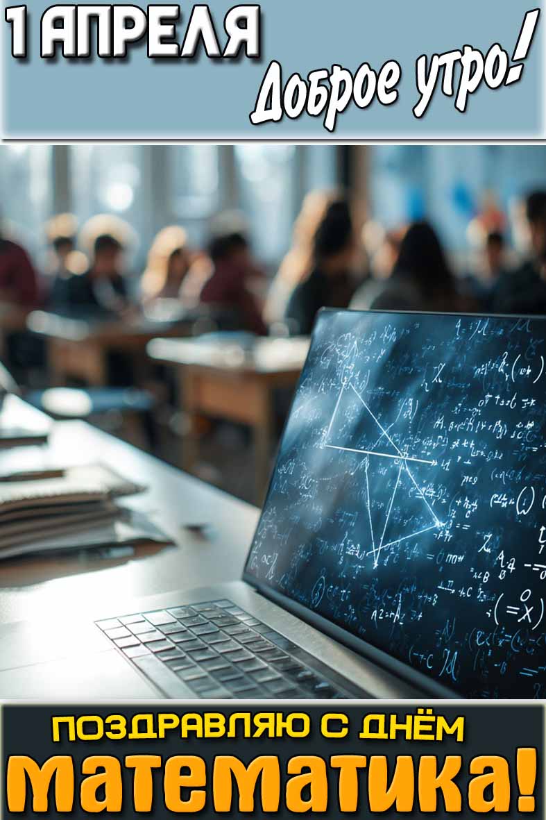 Открытка "1 апреля доброе утро! Поздравляю с днём математика!"