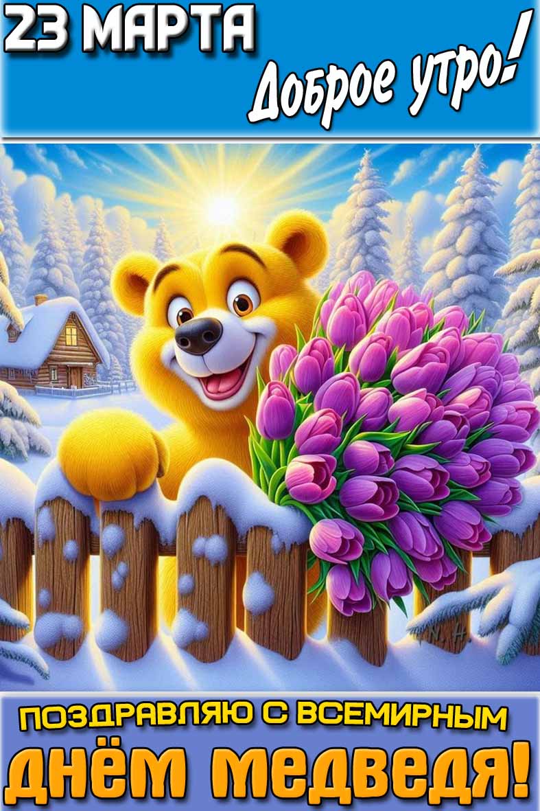 Картинка "23 марта доброе утро! Поздравляю с Всемирным днём медведя!"