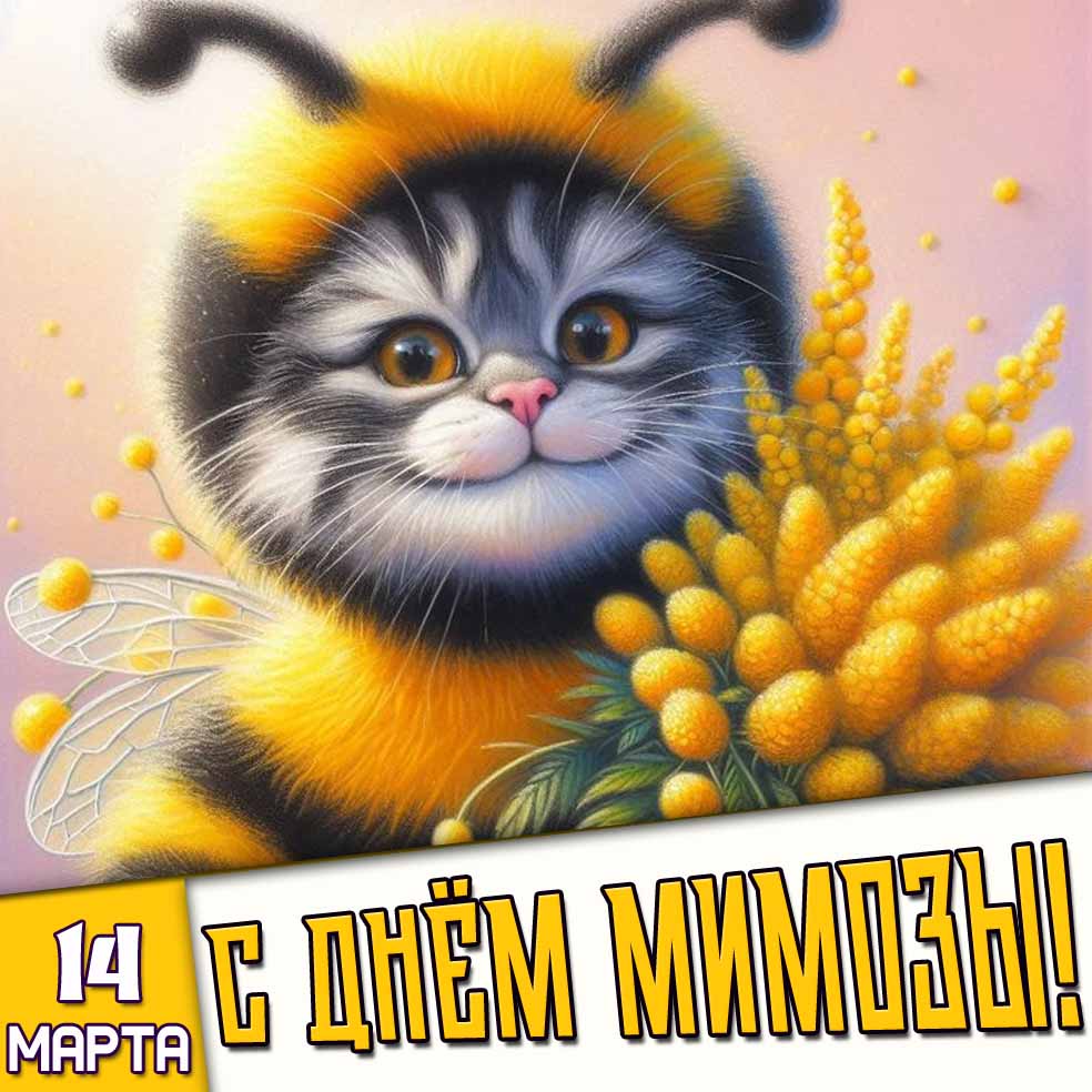 Прикольная картинка 14 марта - с днём мимозы!