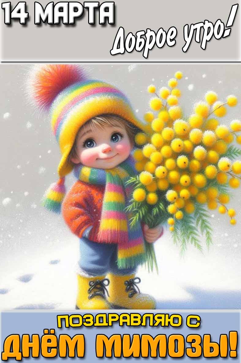 Открытка "14 марта доброе утро! Поздравляю с днём мимозы!"