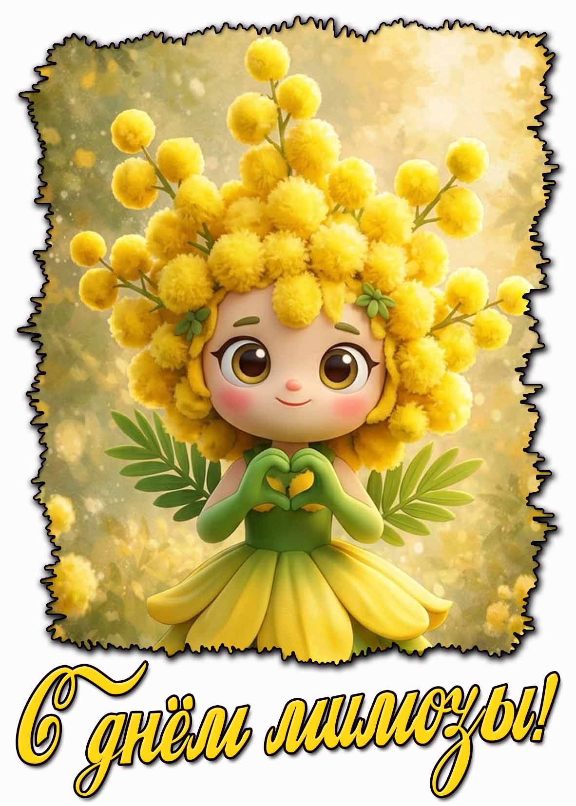С днём мимозы! - прикольная мультяшная открытка