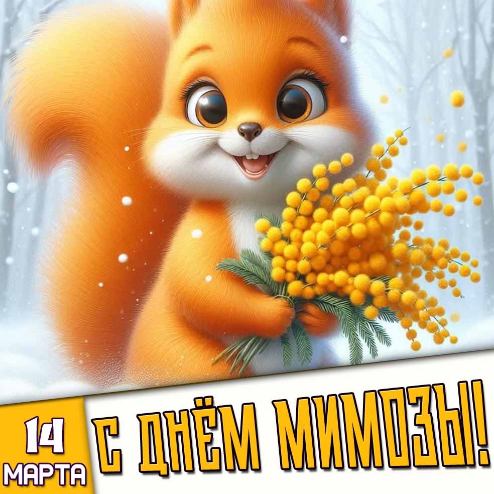 Открытка 14 марта - с днём мимозы!
