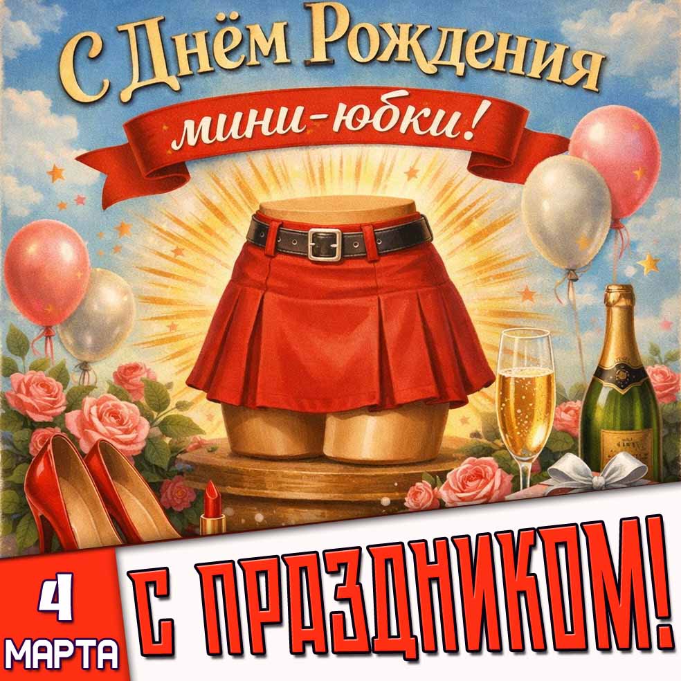 Картинка "4 марта - с днём рождения мини-юбки! С праздником!"