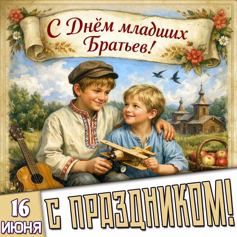 Открытка "16 июня - с днём младших братьев! С праздником!"