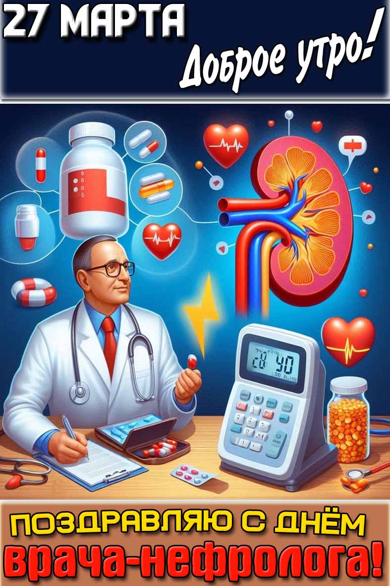 Открытка "27 марта доброе утро! Поздравляю с днём врача-нефролога!"