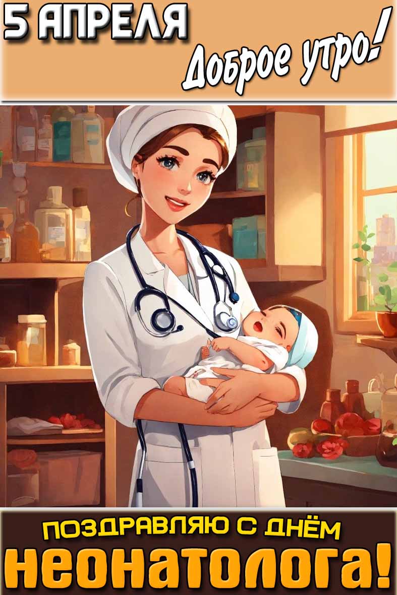 Открытка "5 апреля доброе утро! Поздравляю с днём неонатолога!"