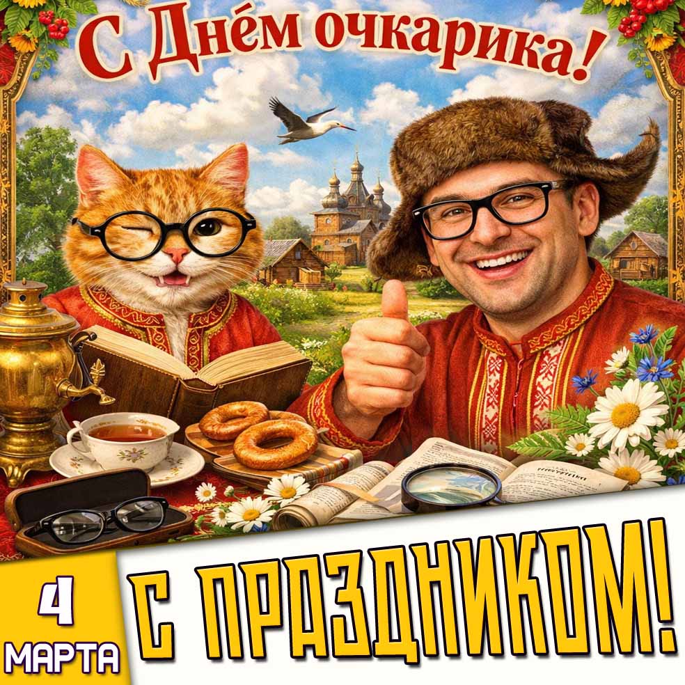 Открытка "4 марта - с днём очкарика! С праздником!"