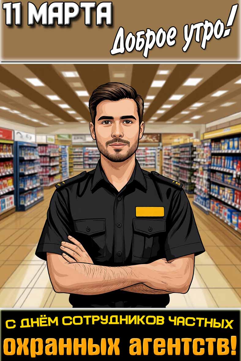 Открытка "11 марта доброе утро! С днём сотрудников частных охранных агентств!"