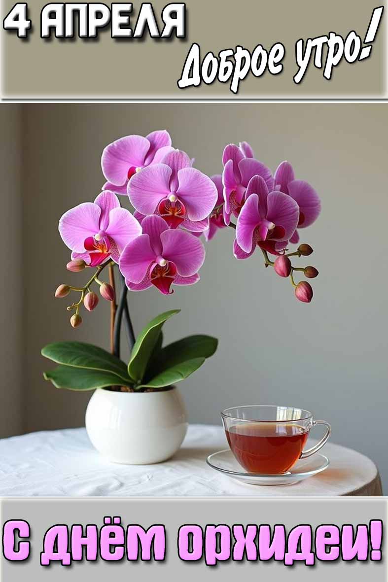 Открытка "4 апреля доброе утро! С днём орхидеи!"