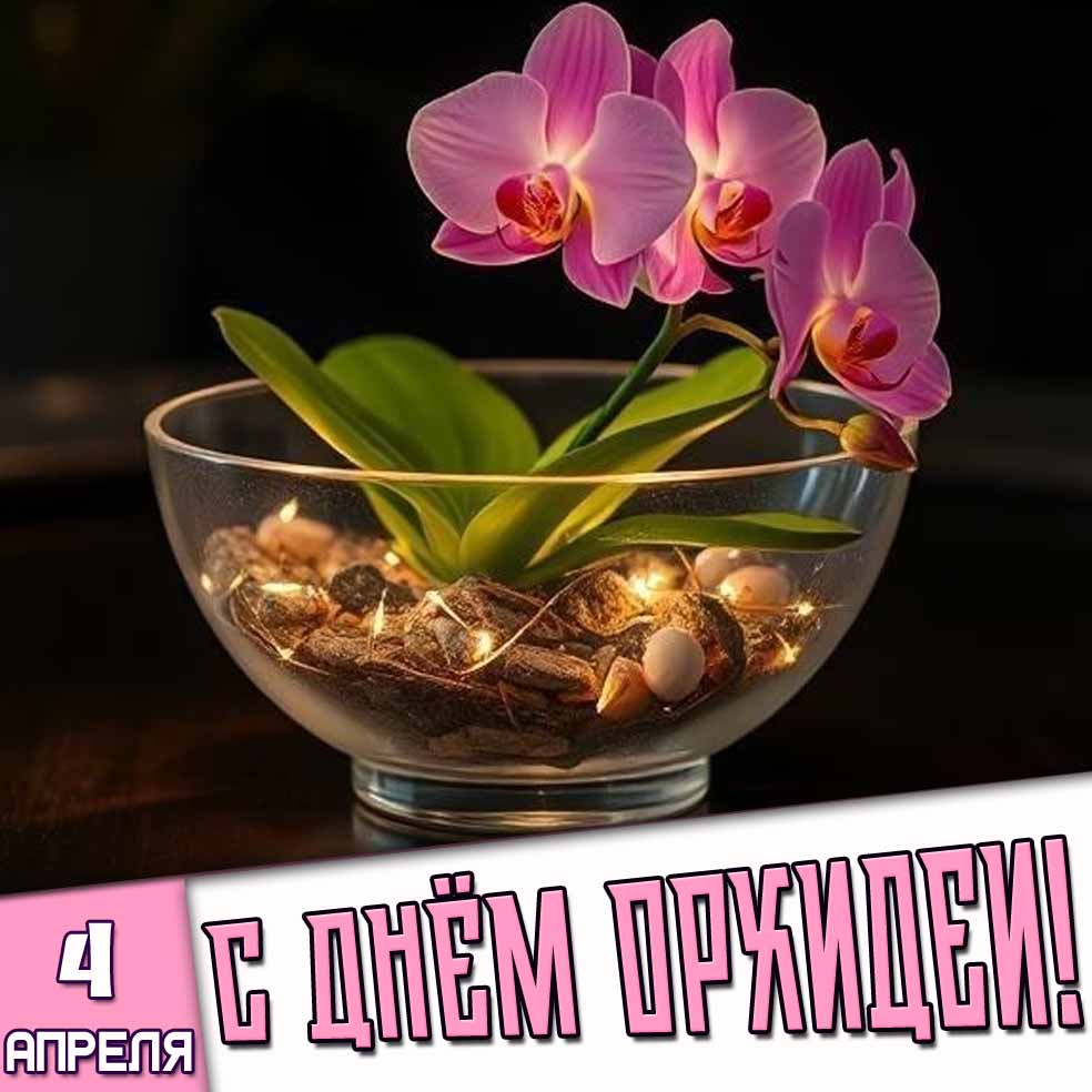 Открытка 4 апреля - с днём орхидеи!