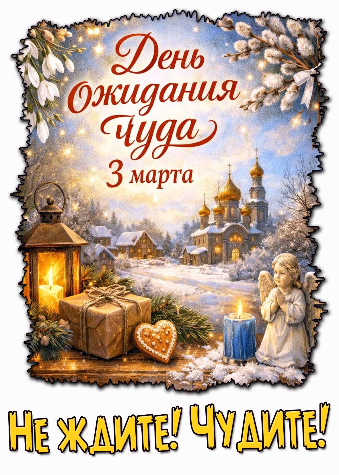 Открытка "3 марта - день ожидания чуда! Не ждите! Чудите!"