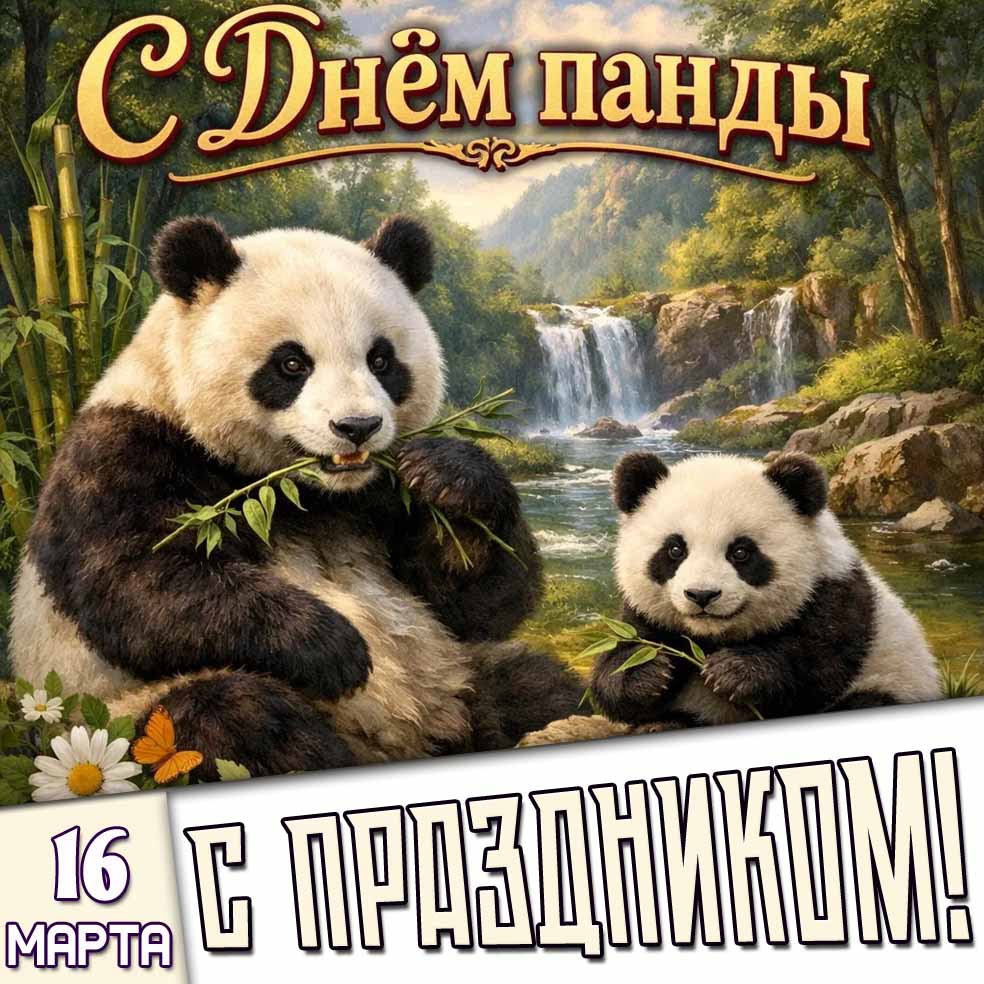Открытка "16 марта - с днём панды! С праздником!"