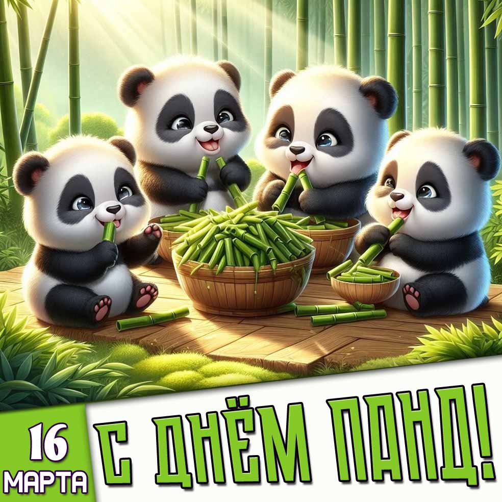 Открытка 16 марта - с днём панд!