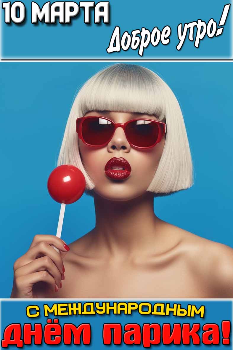 Открытка "10 марта доброе утро! С Международным днём парика!"