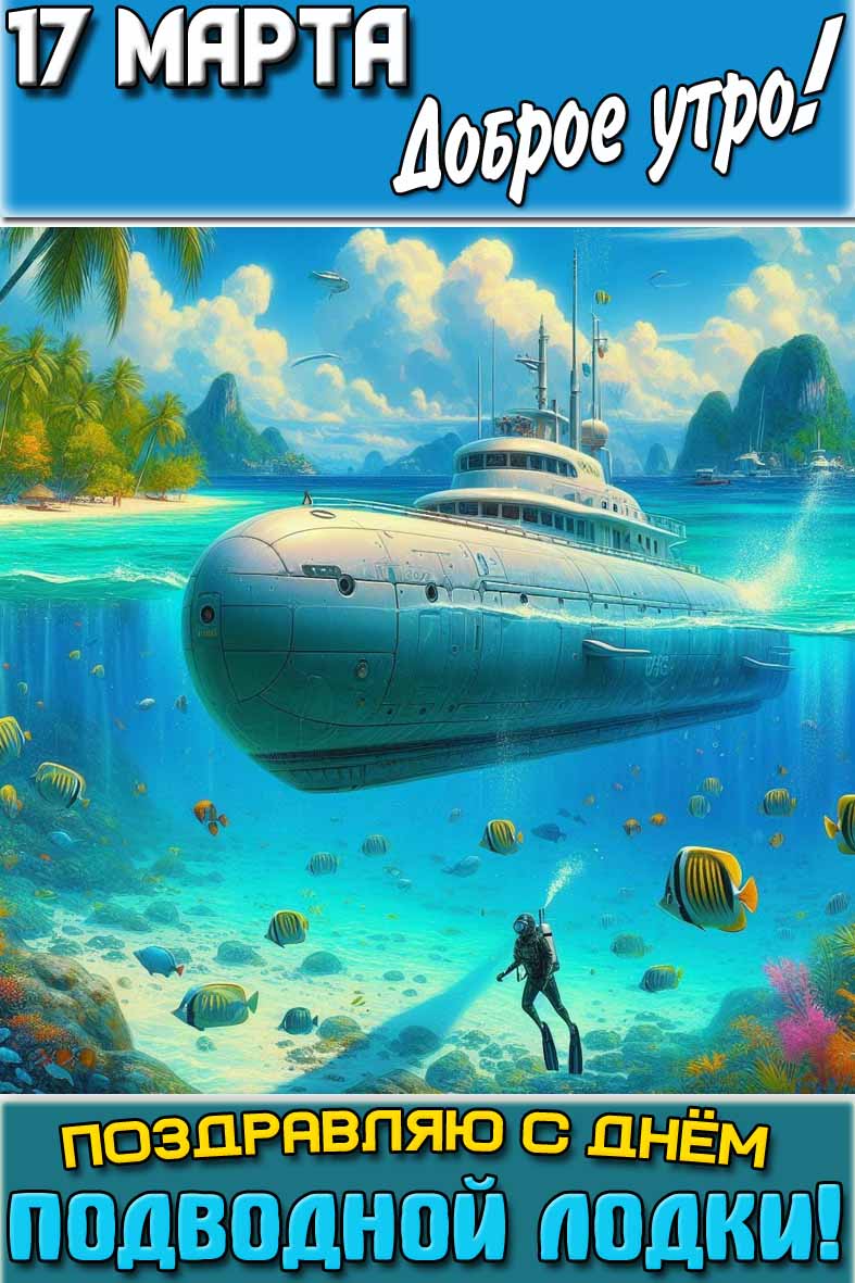 Открытка "17 марта доброе утро! Поздравляю с днём подводной лодки!"