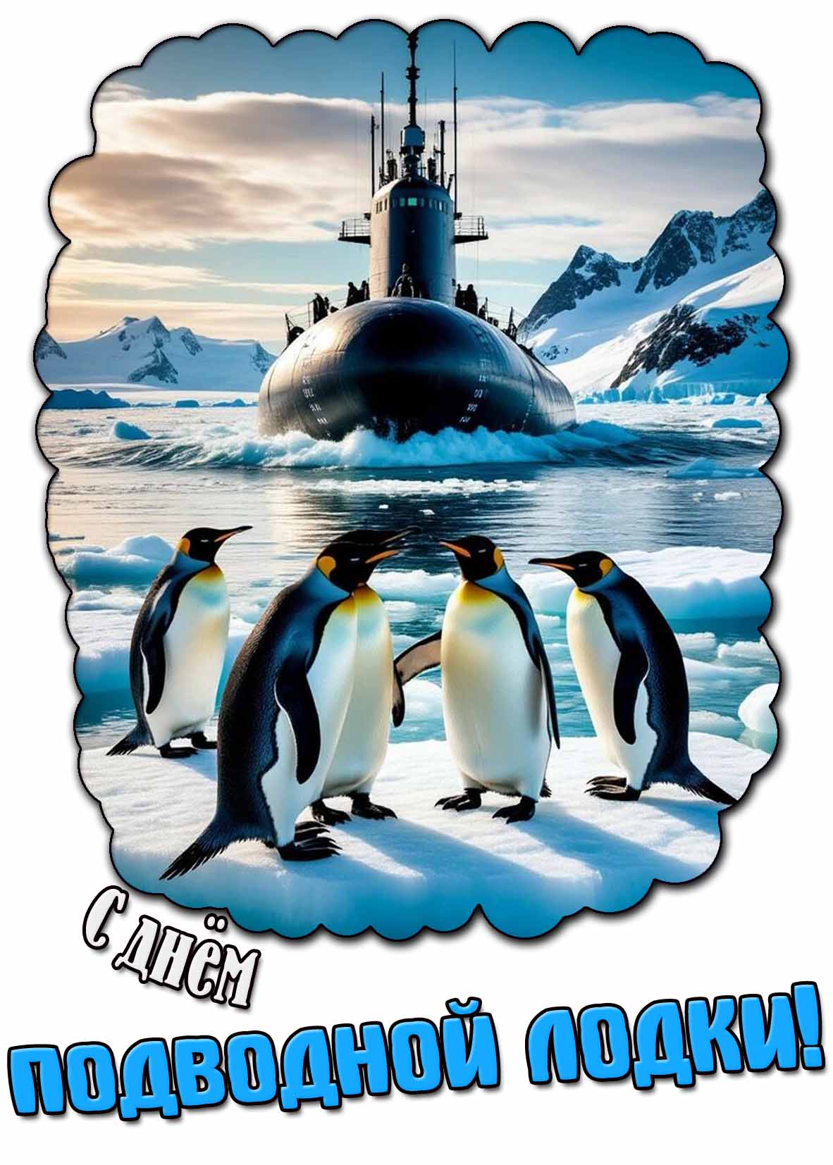 Зимняя открытка с днём подводной лодки