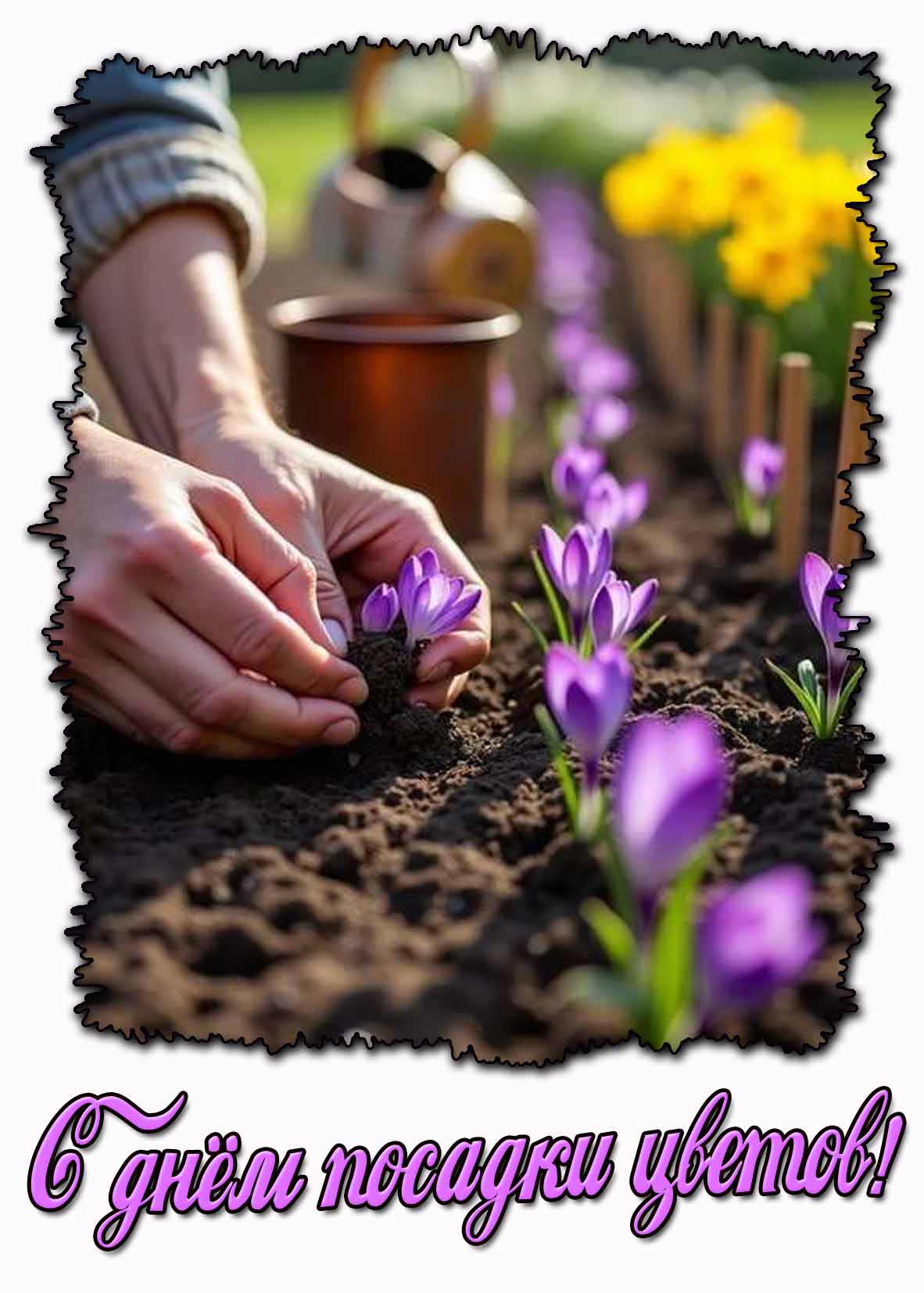 С днём посадки цветов! - открытка с весенними крокусами