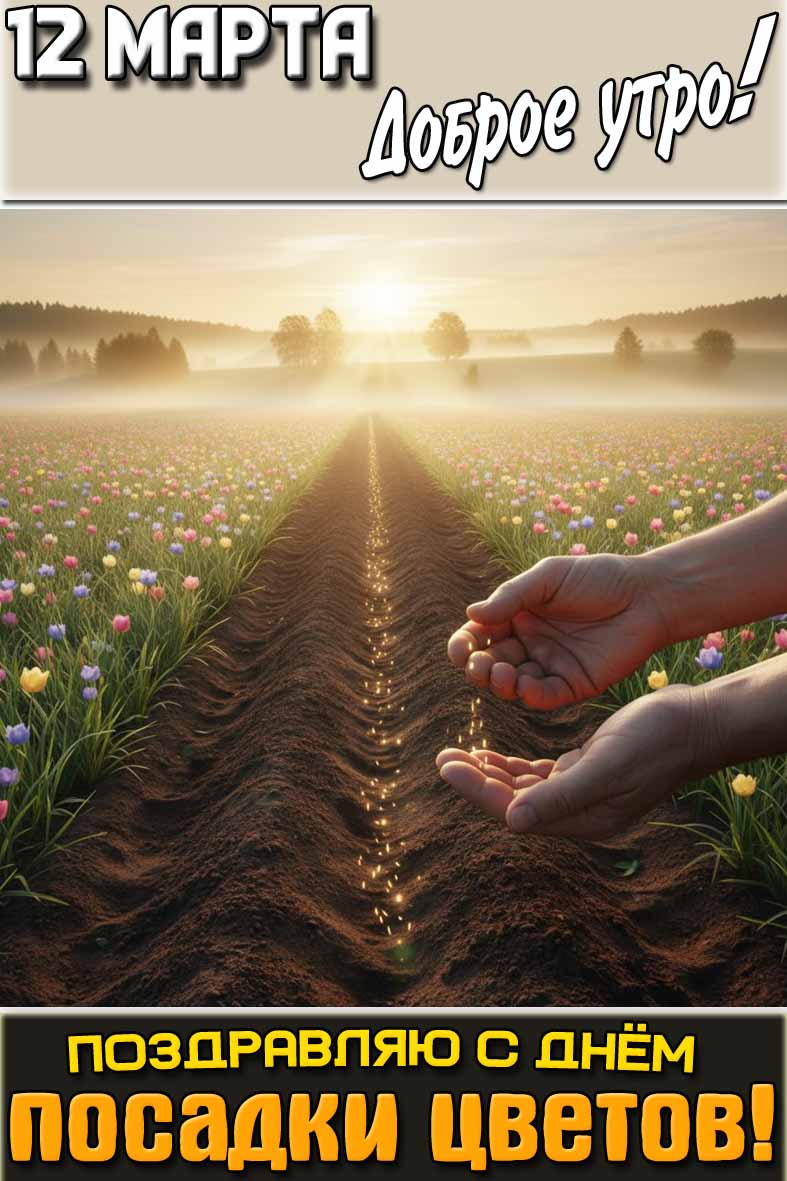 Картинка "12 марта доброе утро! Поздравляю с днём посадки цветов!"