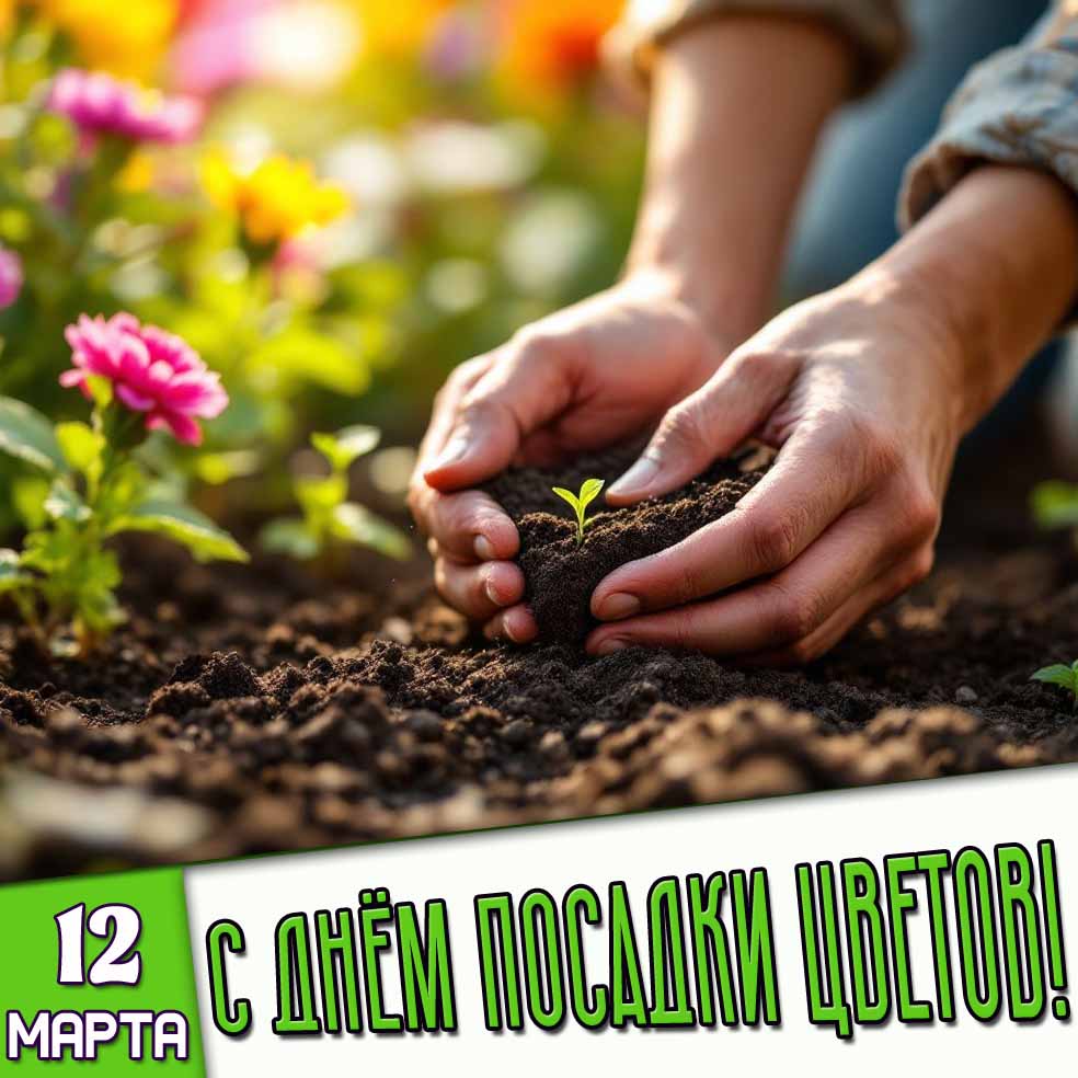 Открытка 12 марта - с днём посадки цветов!