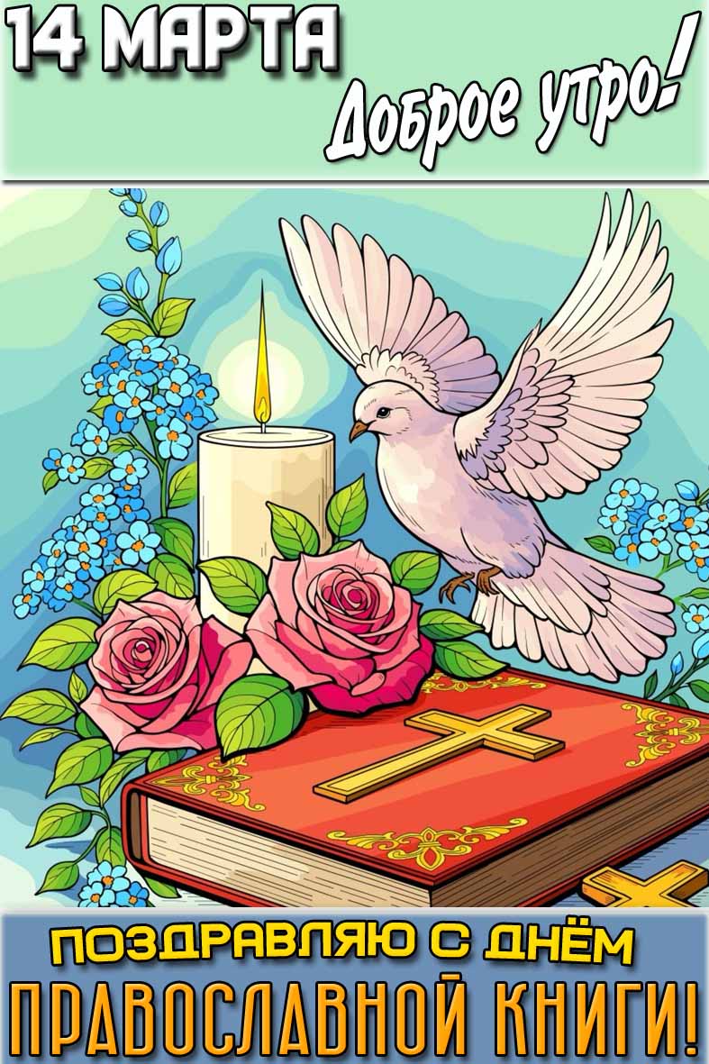 Открытка "14 марта доброе утро! Поздравляю с днём православной книги!"