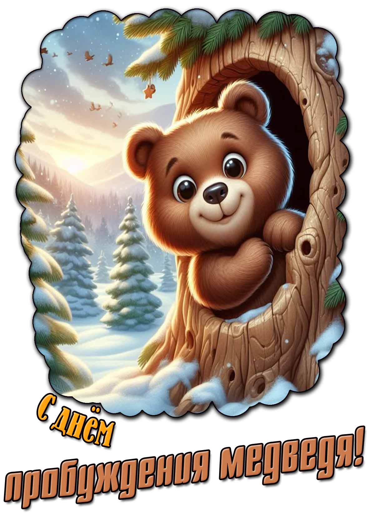 Детская открытка с днём пробуждения медведя