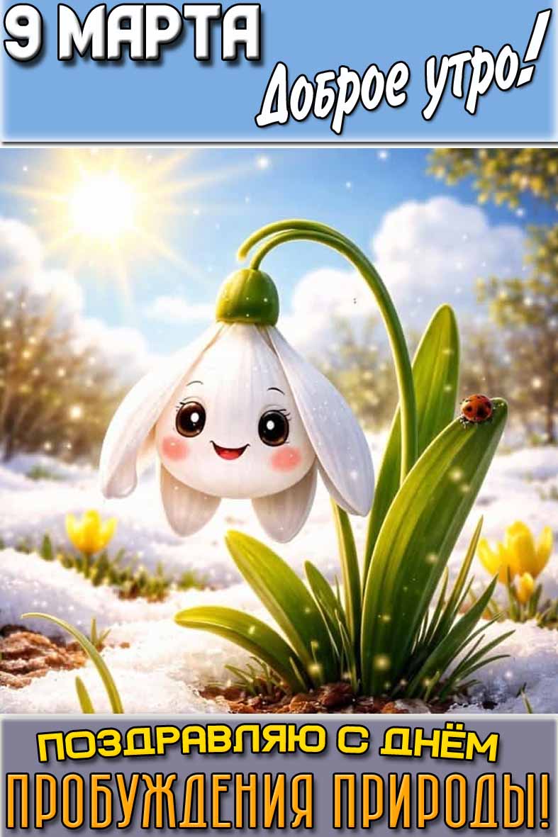 Открытка "9 марта доброе утро! Поздравляю с днём пробуждения природы!"
