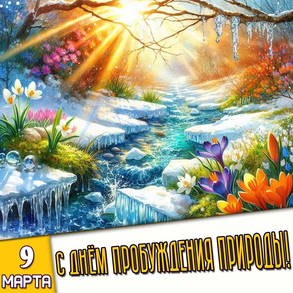 Весенняя открытка 9 марта - с днём пробуждения природы!