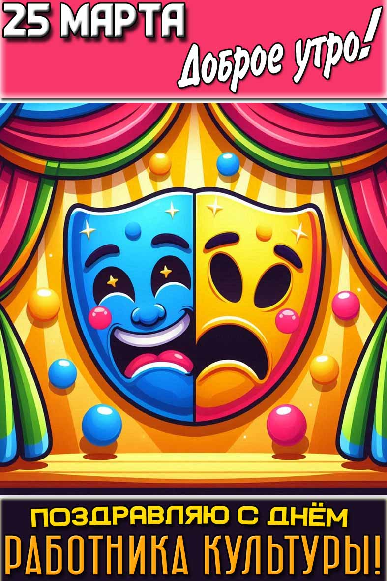 Открытка "25 марта доброе утро! Поздравляю с днём работника культуры!"