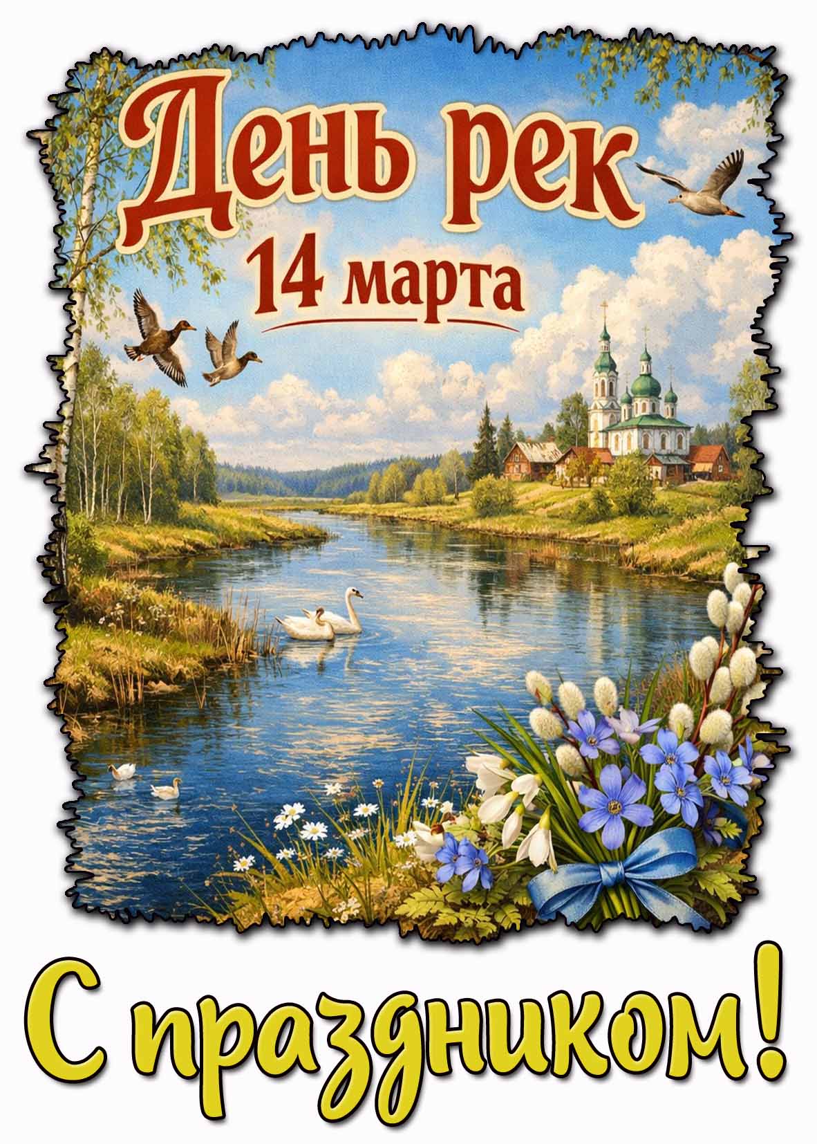 Открытка "14 марта - день рек! С праздником!"