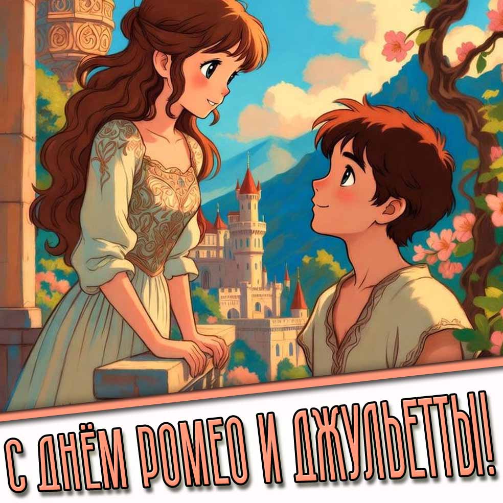 Аниме открытка с днём Ромео и Джульетты
