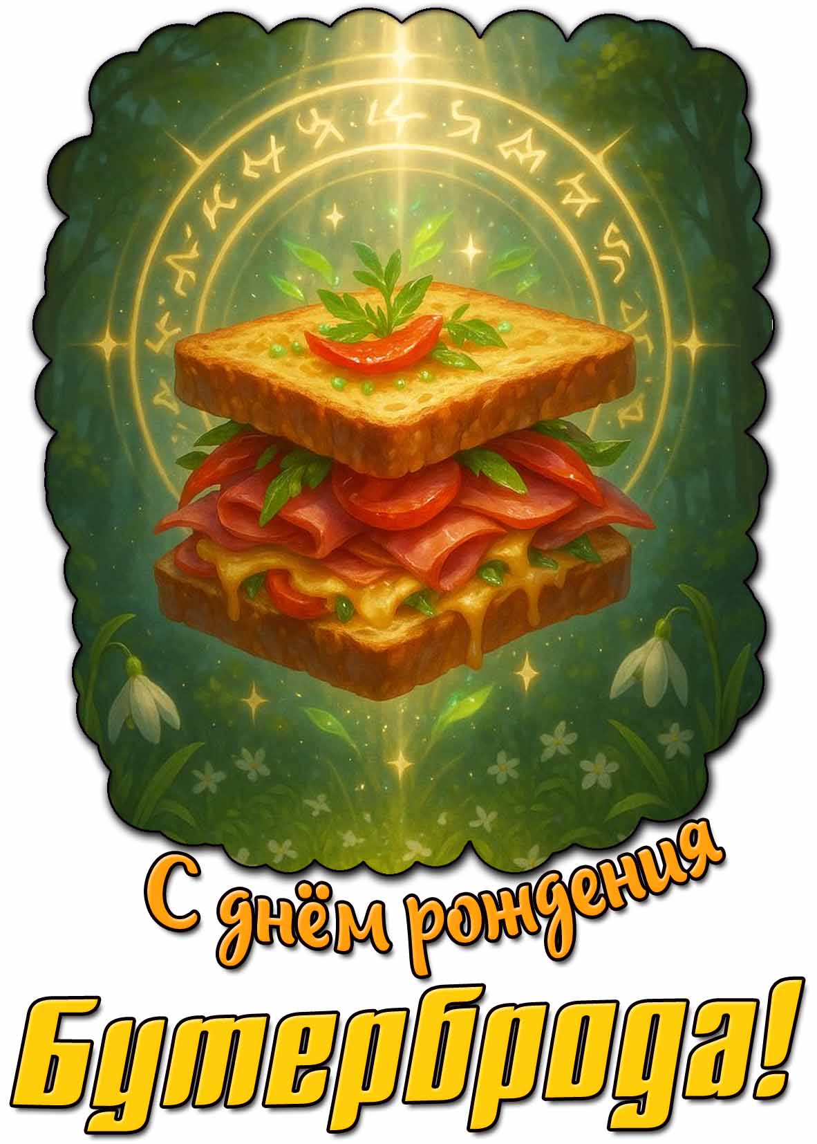 С днём рождения бутерброда! - весенняя открытка