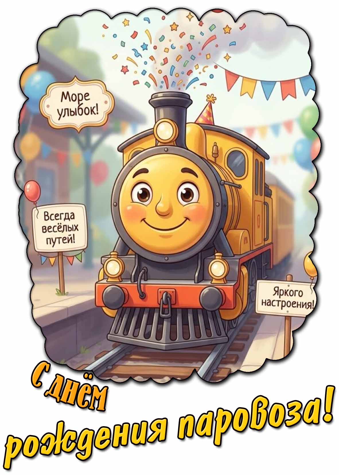 Мультяшная открытка с днём рождения паровоза