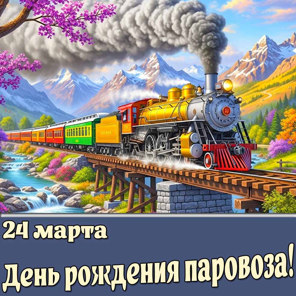 Картинка 24 марта - день рождения паровоза!
