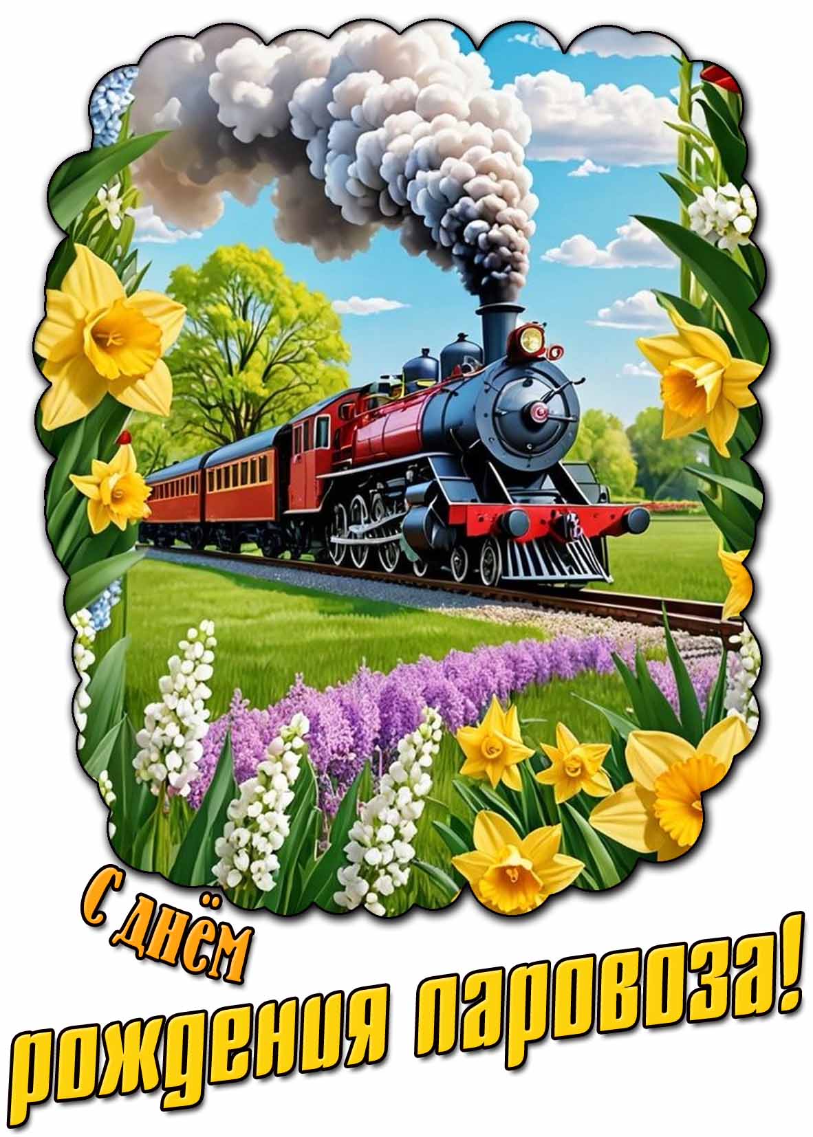 С днём рождения паровоза! - красивая открытка
