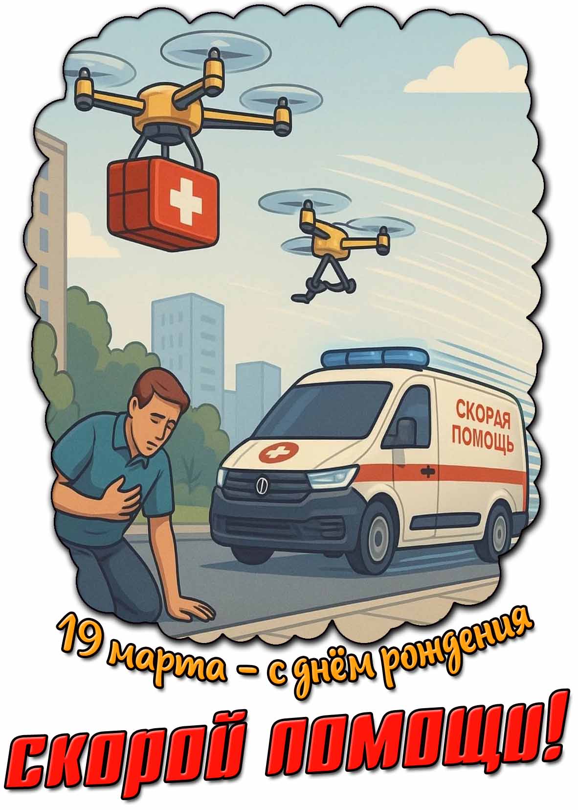 Красивая картинка "19 марта - с днём рождения скорой помощи!"